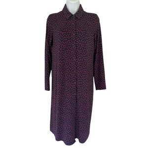 JJill Wearever Polka Dot Shirt Dress Navy Pink XS Petite Long Sleeve